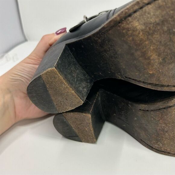 Frye Malorie Knotted Black Leather Booties Casual Block Heel Size 8 Buckle Fall - Picture 14 of 17